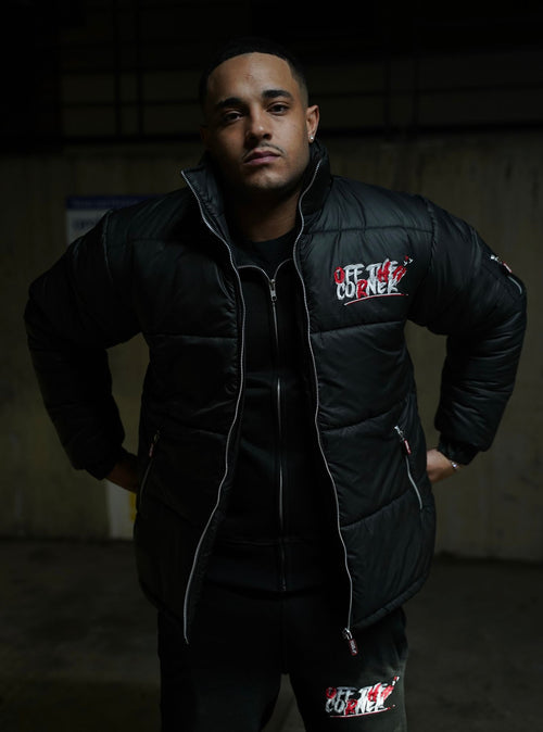 Black & Blood Red Notorious OG' Fitted Puffer